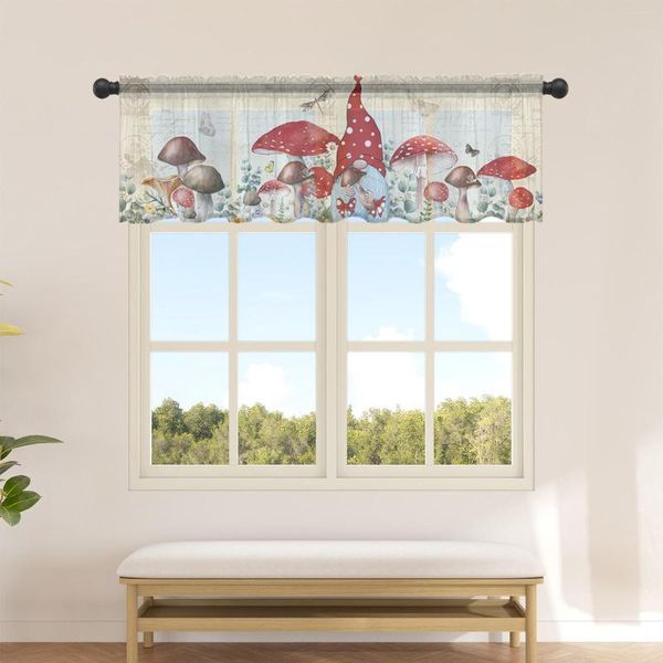 Cortina cogumelo anão flor planta cortinas transparentes para cozinha café meia curta tule janela valance decoração de casa