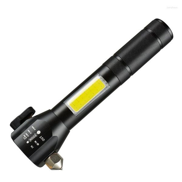 Taschenlampen, wiederaufladbare LED-Taschenlampen mit Hammer, multifunktionale Notfall-Taschenlampe, Gürtelschneider