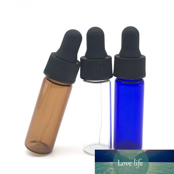 wholesale 10pcs 4ml Botellas de pipeta de vidrio vacías de color ámbar con cuentagotas de vidrio puro Muestra de perfume vacía Botella azul Vial de prueba de aceite esencial ZZ