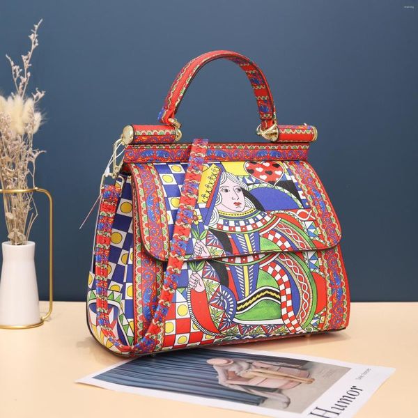 Bolsas de noite Mulheres Couro Vintage Pintura Arte Bolsa Bolsas Menina Bolsa de Ombro Cruz Corpo Mensageiro Feminino Totes Braccialini Estilo