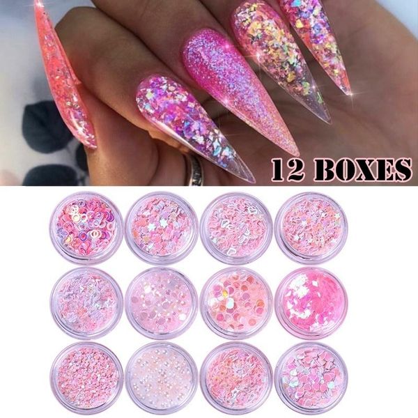 Nail Glitter 12 BottlesSet Holográfico Prego Glitter Mix Estrela Rodada Coração Flocos Sereia Irregular Paillette DIY Lantejoulas Nail Art Decor Kits 230919