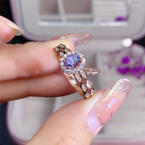 Anéis de cluster Weainy Natural Tanzanite Mulher Anel S925 Sterling Silver Banhado Rose Gold Gemstone Birthstone com certificado