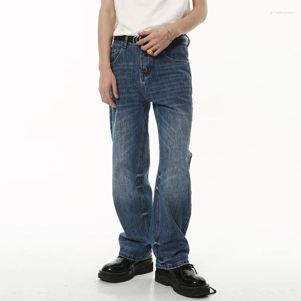 Jeans masculinos syuhgfa retro high street casual lavado baggy denim calças soltas retas calças largas perna 2023 outono chique