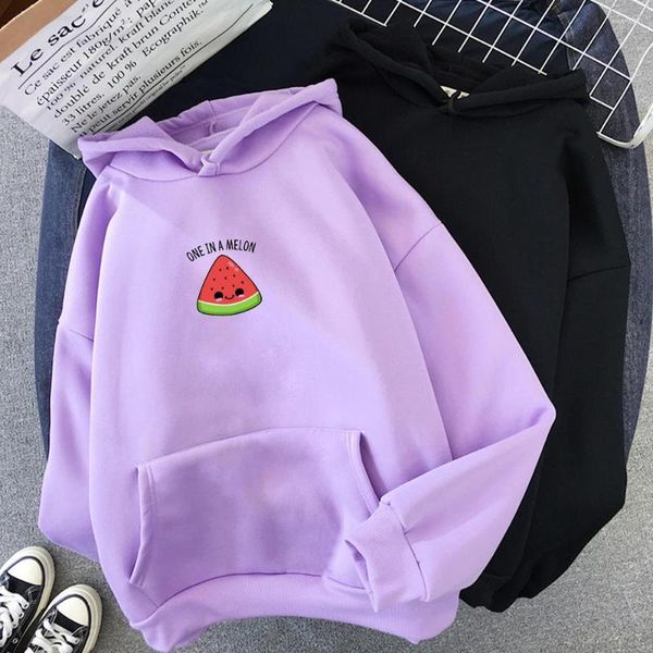 Kadın Hoodies Kore Harajuku Sweatshirt Kadın Sonbahar Cep Sevimli Karpuz Grafik Kapşon Kış Kırışın Uzun Kollu Bayanlar Kapüşonlu Pink