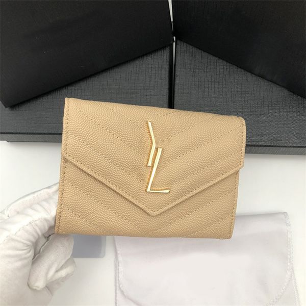 10a kleine Designer-Geldbörse für Damen, Portafoglio-Leder-Brieftasche mit Klappe, quadratisches Kartenetui, einfarbig, Porte Monnaie, Luxus-Geldbörse, Designer-Damen-Geldbörse, goldfarben, xb063