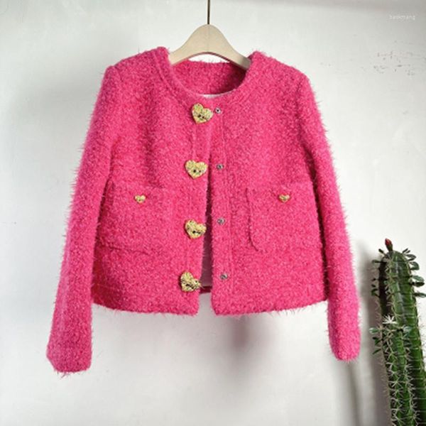 Giacche da donna Leggero Lusso Piccola fragranza Giacca francese Donna Autunno Inverno Design Sensazione Rosa Amore Temperamento Cappotto da marea mondana