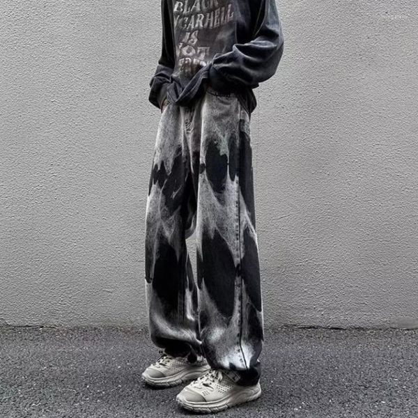 Jeans da uomo Moda Tie-dye Pantaloni larghi Hiphop Papà Autunno Inverno Sottile Oversize Causale Denim Pantaloni a gamba larga Abiti maschili