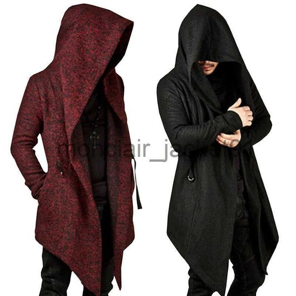 Men's Trench Coats Steampunk Men Gothic Male Hooded Irregular Red Black Trench Vintage Mens Outerwear Cloak Fashion trench coat men X9105 J230920