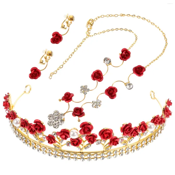 Halskette Ohrringe Set Rose Krone Kinder Ohr Tropfen Kinder Mädchen Schmuck Kopfschmuck Blume