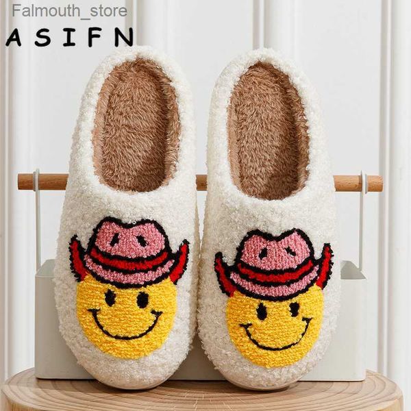 Pantofole ASIFN Smile Face Pantofole da cowgirl Scivoli morbidi con cuscino Scivoli da donna carini Comodi e comodi Pantofole sorriso Scivoli da donna Q230920