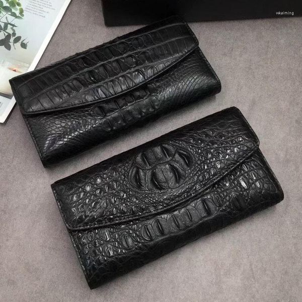 Brieftaschen Echtes Krokodil Haut Frauen Karte Geldbörse Dame Große Trifold Brieftasche Echte Echte Alligator Leder Weibliche Lange Clutch Tasche