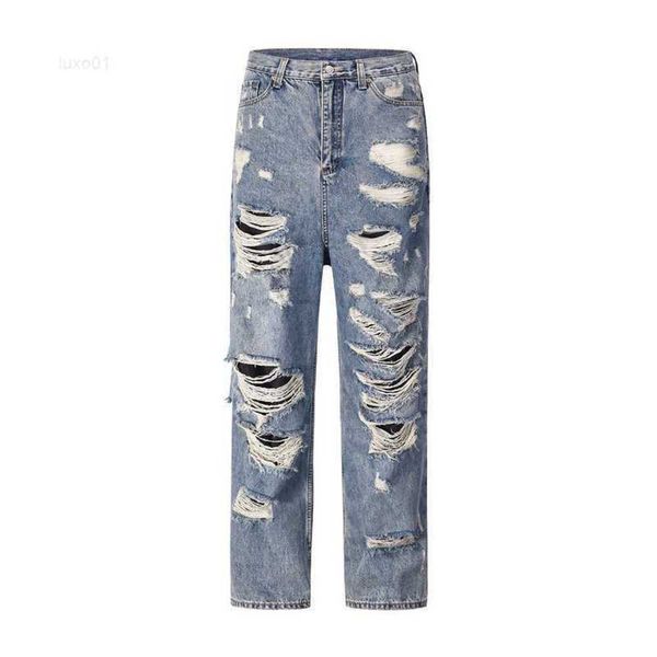 Chaopai Big Hole Extended Fat Loose Straight Tube Jeans Herren Rock Hiphop Beggar Pantsyxu3