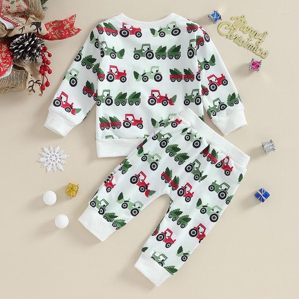 Set di abbigliamento Bambino Ragazzi Ragazze Abiti natalizi Truck Tree Print Felpe e pantaloni a maniche lunghe Set di vestiti autunnali da 2 pezzi