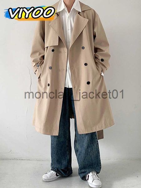 Trench da uomo Trench da uomo Oversize Solid doppio petto Cappotto ampio All-match Streetwear Colletto rovesciato Fasce Vendita calda Hombre Moda coreana J230920