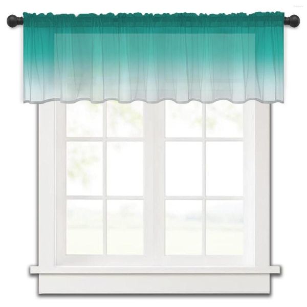 Cortina ciano turquesa gradiente cozinha pequena janela tule sheer curto quarto sala de estar decoração casa voile cortinas