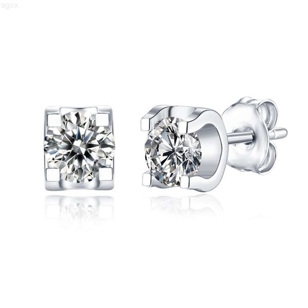 Groothandel 925 Sterling Zilver Niet-bezoedelen Ronde Vvs Moissanite Bezel Setting Kleine Klauw Oorbellen Studs Nep Diamant voor Dames