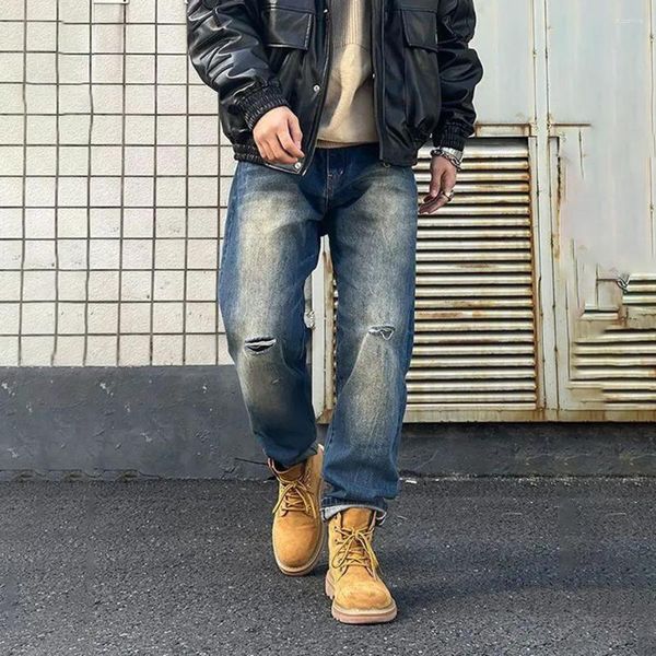 Männer Jeans Männer Gerade Lose Hosen High Street Harajuku Mode Männlichen Retro Hip Hop Oversize Breite Bein Hosen Denim junge Freund