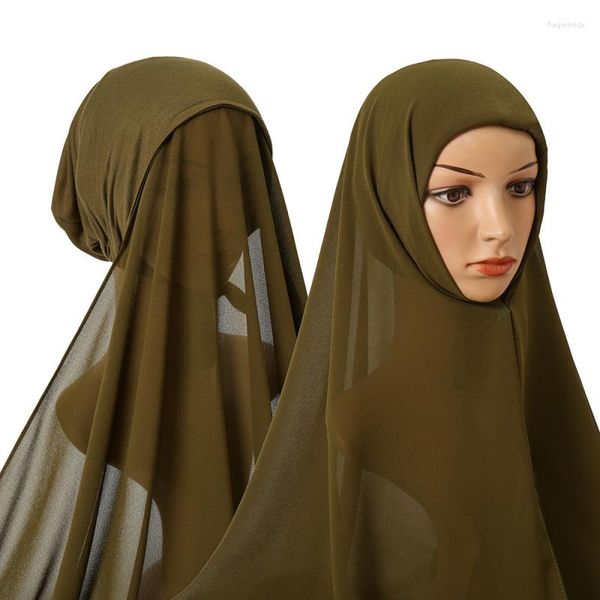 Estilo de roupas étnicas Mulheres Muçulmanas Instant Chiffon Hijab Xales Underscarf Cap Islam Cachecol Interno Headband Stretch Headwrap Lenços Capa