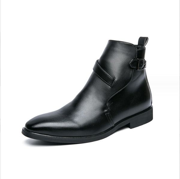 Новые коричневые короткие ботинки для мужчин, черные модные ботильоны с ремешком и пряжкой, бесплатная доставка, мужские ботинки в деловом стиле с квадратным носком для мальчиков, праздничная обувь