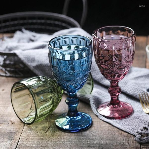 Bicchieri da vino Tazza in rilievo in vetro colorato retrò Bere diamante Champagne Succo di frutta Bar per matrimoni Calici decorativi