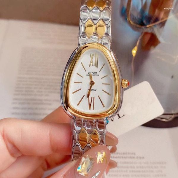 Relógios de pulso de luxo mulheres senhora relógio de quartzo cobra aço inoxidável prata amarelo ouro vermelho verde preto roma dial