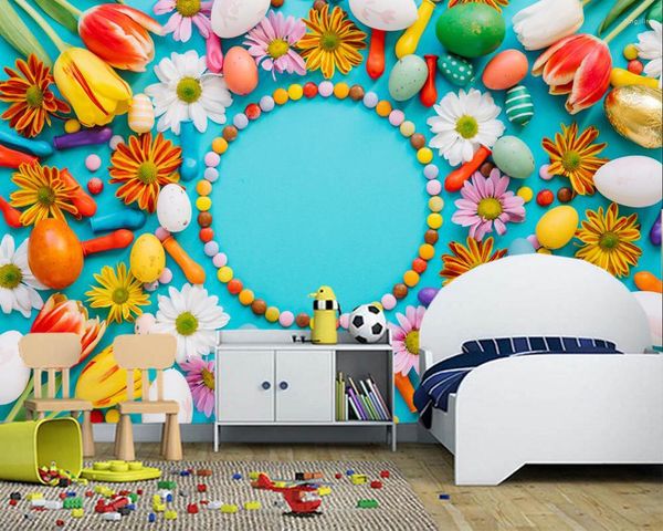 Duvar Kağıtları Papel De Parede 3d Paskalya Lalesi Şeker Yumurtaları Çiçekler Duvar Kağıdı Oturma Odası Yatak Odası Yemek TV Arka Plan Mutfak