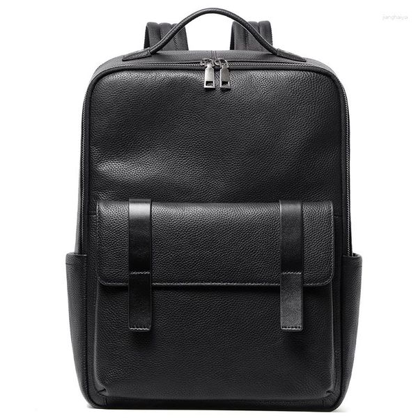 Zaino da uomo in vera pelle di grande capacità, borsa per laptop da 15,6 pollici, design alla moda, tasche multiple, borse da scuola per uomo