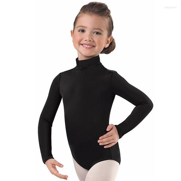 Stage Wear Kids Spandex Ballet Dança Trajes para Adolescentes Mock Neck Ginástica Terno Meninas Roupas Manga Longa One-Peça Bodysuit Nylon