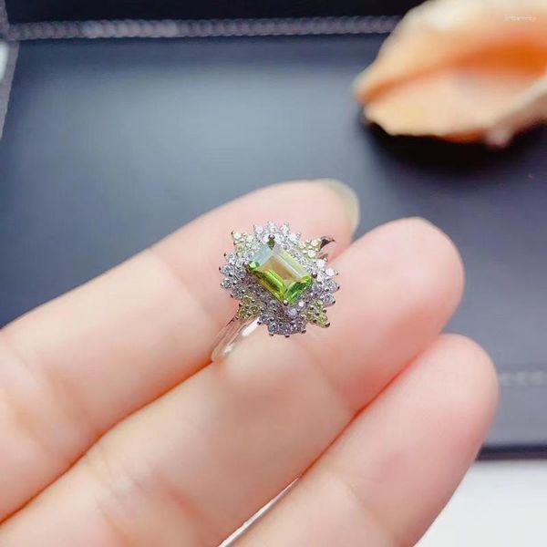 Anéis de cluster Weainy Natural Peridot Anel S925 Sterling Prata Branco Ouro Senhoras Gemstone Jóias Dar Presente Feminino