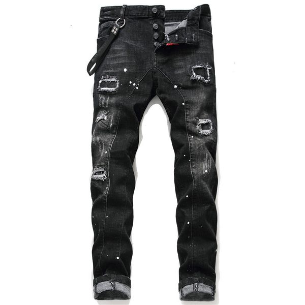 Jeans masculinos leves luxo slim-fit rasgado jeans preto de alta qualidade lavagem branca jeans casuais arranhões elegantes sexy jeans de rua; 230920