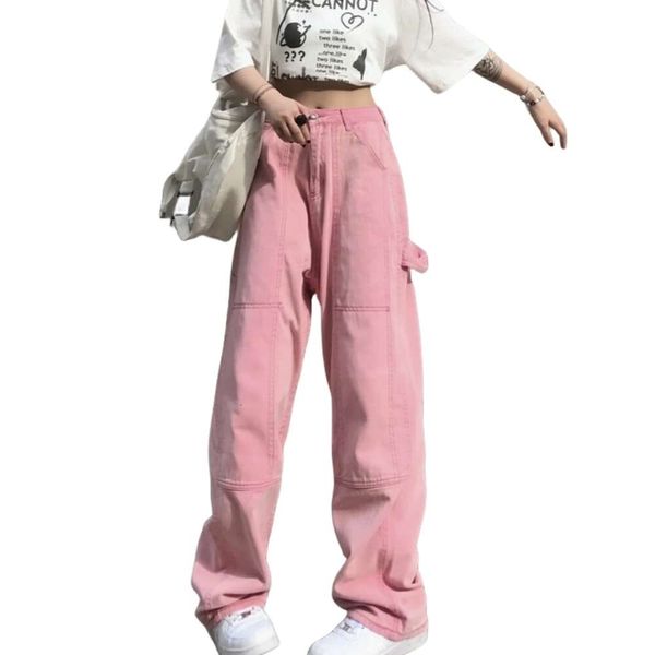 Damen Jeans Designer Mode Luxus Top -Qualität Pink für Frauen Punk Hippie Streetwear Weitbeinhose Harajuku Akademische Denimhose Vintage voller Länge