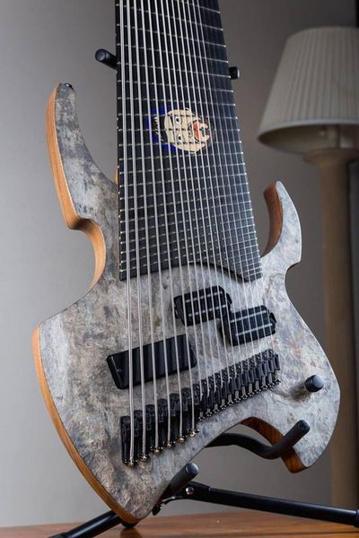 Orms Djent 2018 Jared Dines 18 corde mostruosità Spalted Maple Top Chitarra elettrica Corde hardware nere Thru Body Bridge