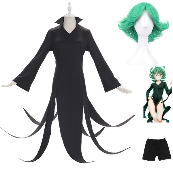 Costumi Catsuit Anime Terribile Tornado Senritsu No Tatsumaki One Punch-Man Costume Cosplay Parrucca Abito nero diviso Donna Vestito da festa di carnevale sexy