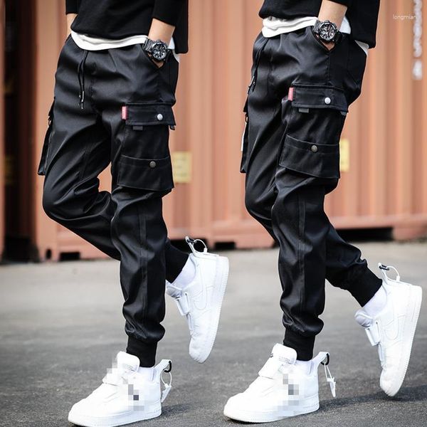 Calças masculinas hip hop carga masculina harajuku harem pant preto streetwear corredores sweatpant multi-bolso casual masculino