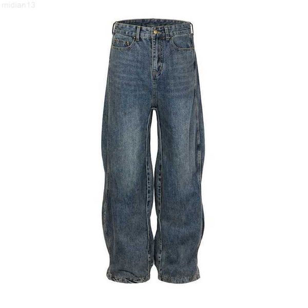 Jeans larghi a tubo dritto a righe a onde intrecciate blu lavato di marca alla moda di High Streetcg2r
