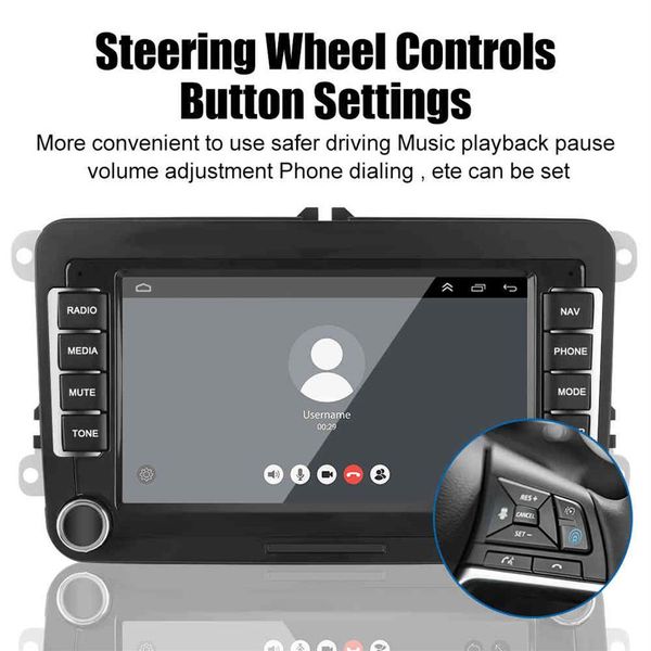 Araba Radyosu Android 10 1 Multimedya Oyuncu 1G 16G 7 inç VW Volkswagen Koltuğu Skoda Golf Passat 2 Din Bluetooth WiFi GPS3075