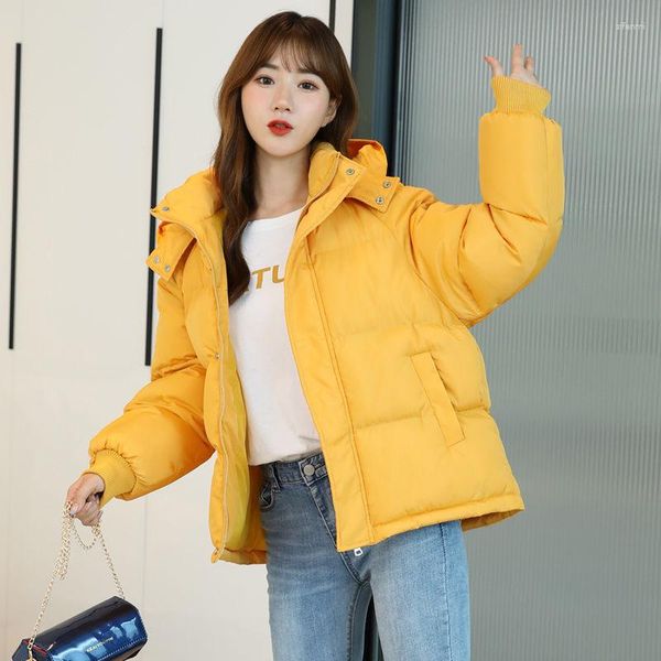 Mulheres para baixo 2023 inverno jaqueta feminina amarelo curto com capuz algodão acolchoado casaco feminino engrossar quente outwear solto à prova dwaterproof água parka femme