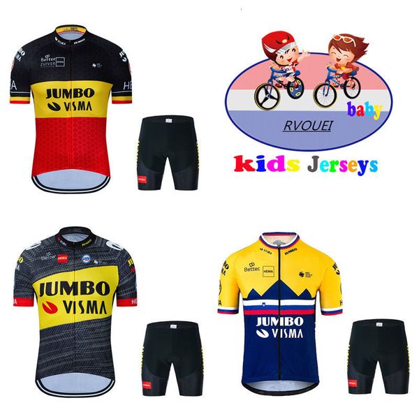 Bisiklet Jersey Setleri Jumbo Visma Kids Bisiklet Jersey Set Erkekler Kısa Kollu Yaz Bisiklet Giysileri MTB Ropa Ciclismo Bisiklet Giyim Kızlar Spor Takımı 230919