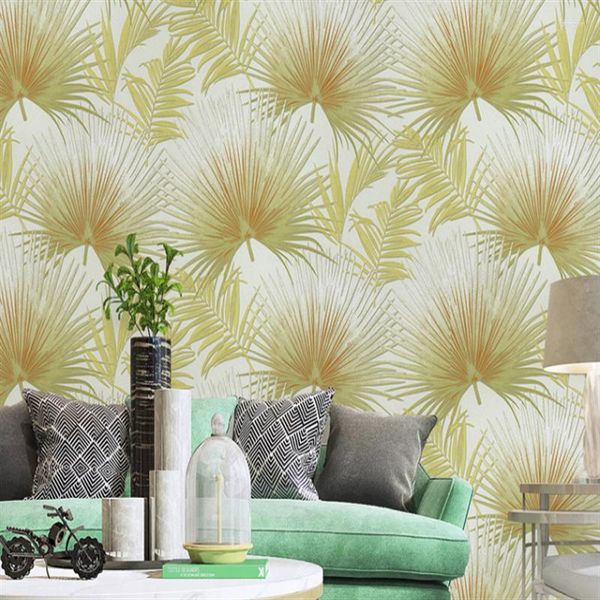 Wallpapers nórdico simples palmeira folhas papel de parede loja decoração sudeste asiático sala de estar quarto fundo não auto adesivo