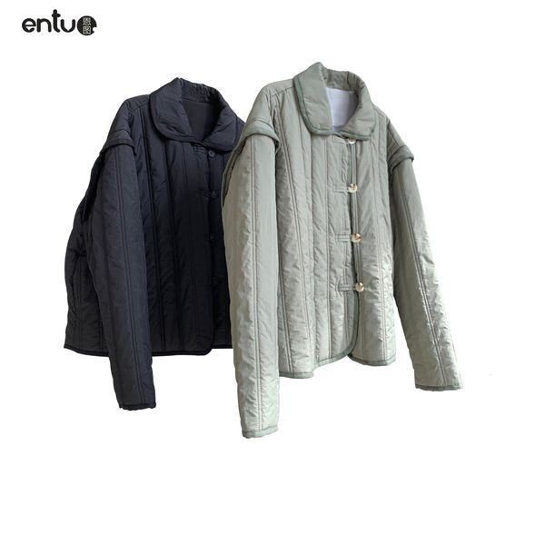 Mulheres para baixo parkas inverno japonês qualidade design polo gola algodão casaco botão solto quente e confortável jaqueta 230919