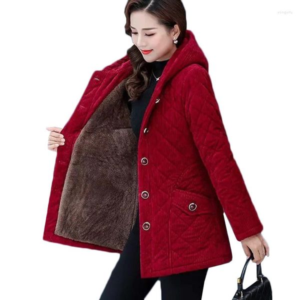 Женские плащи, женская куртка, зимняя флисовая вельветовая верхняя одежда, паркер, женское пальто с хлопковой подкладкой с капюшоном, размер 5XL, базовый размер