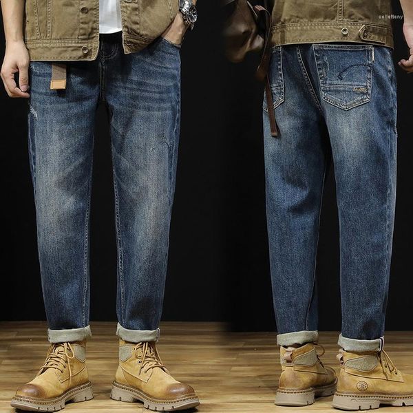 Jeans da uomo oversize a forma di O a forma di piede piccolo Pantaloni elastici larghi Prodotto autunnale e invernale Stile grande mucca retrò