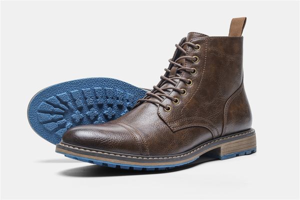 Herren-Lederstiefel, Retro-Seitenreißverschluss, Schnürung, runder Kopf, große Größe, kurze Stiefel, Outdoor-Wanderschuhe, Bota Impermeavel Masculina-Stiefel für Jungen, Partyschuhe