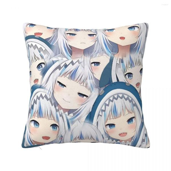 Pillow Gawr Gura Faces Kissenbezug, weicher Polyesterbezug, dekorativ, Manga, niedlicher Überwurf für Zuhause, mit Reißverschluss, 40 x 40 cm