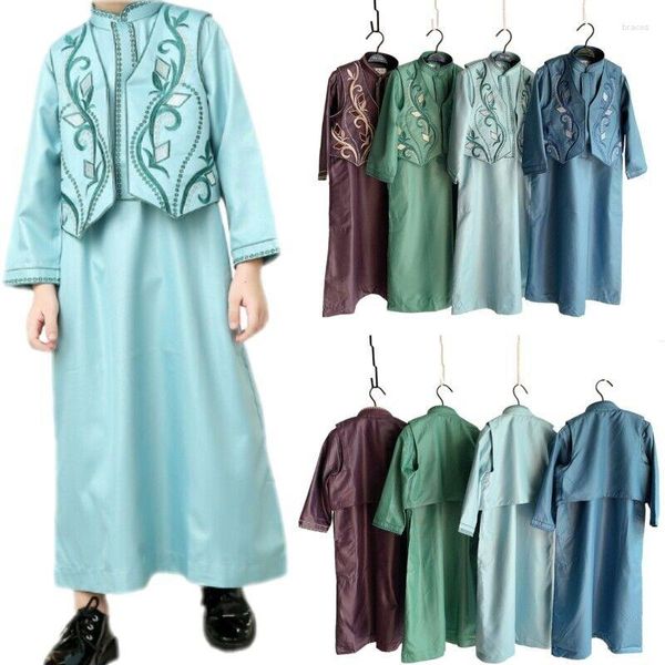 Ethnische Kleidung, besticktes Set für Kinder, Jubba Thobe, muslimisches Jungen-Langarmkleid, islamische Kinder-Kaftan, bescheidener arabischer Naher Osten