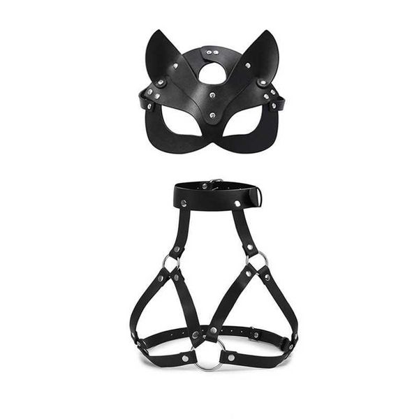 Nxy BDSM Pelle Sesso Costume Restraint Bra Collor Maschera per Donne Giochi per Adulti