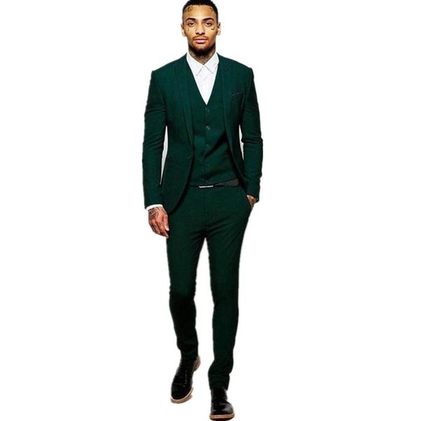 Ternos masculinos blazers mais recente design verde escuro noivo smoking padrinhos feito sob encomenda homem masculino festa de casamento jaqueta calças vest2973