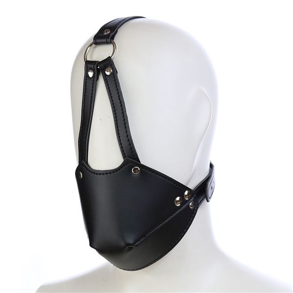 Accessori per costumi Maschera per benda in PU nera Maschera per la testa Costume cosplay unisex Rivetto sexy Scava fuori Copertura per il viso da uomo Accessori per feste di ruolo