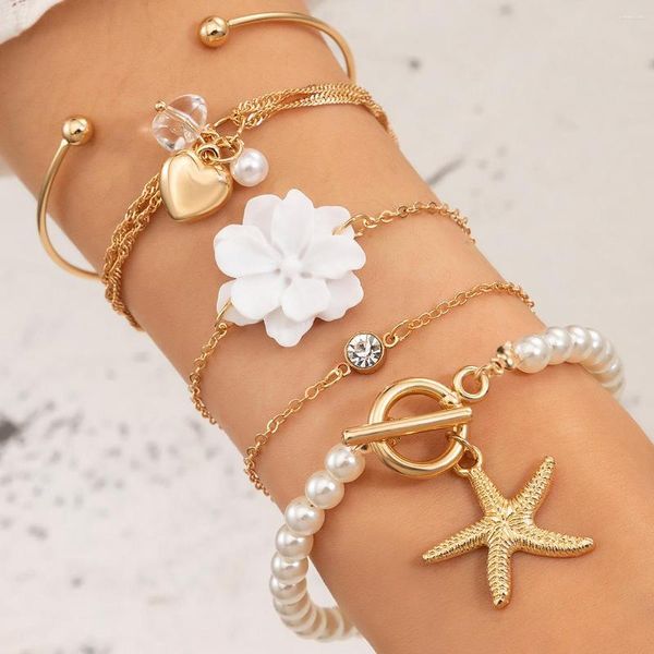Link Armbänder Ankunft Metall Geometrische Damen Klassische Weiße Blumen Liebe Seestern Perle Legierung Anhänger Schmuck Für Mädchen