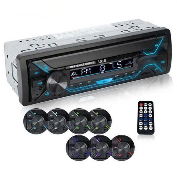 Rádio universal para carro, áudio 12-24v, caminhão, bluetooth, mp3 player, receptor fm, 60wx4, com luzes coloridas, aux, usb, cartão tf, kit automático 291a